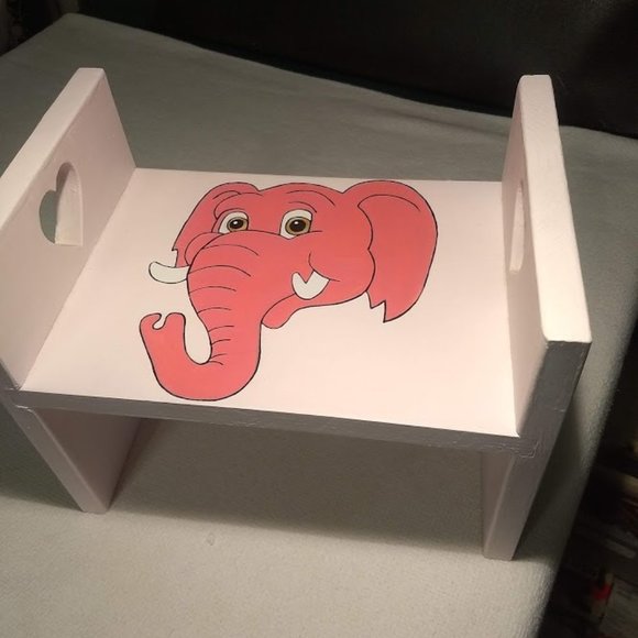 Hand Crafted Other - Child Seat and Step Stool - PINK ELEPHANT